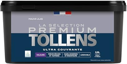 Tollens - Peinture Couleur - Murs, Boiseries & Radiateurs - La Sélection Premium - Pièces sèches et humides - Ultra couvrante - Ultra résistante - Ecolabel - Velours - MAUVE LILAS - 2L5 = 30m²