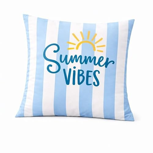 Wetterfeste Outdoor-Kissen mit Füllung und Reißverschluss - Wasserabweisend, Pflegeleicht, UV-beständig - In Verschiedenen Größen und Farben (Summer Vibes - Hellblau, 45x45 cm)