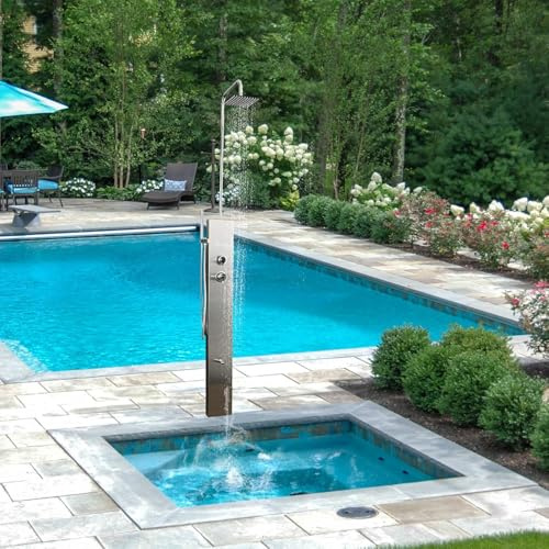Elbe Doccia da Giardino Miscelatore monocomando, soffione, doccetta per i Piedi e doccetta a Mano in Acciaio Inossidabile 304; Doccia da Giardino e Doccia Esterna per Giardino e Piscina