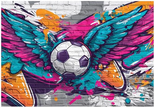 WallArena Vlies Fototapete - Graffiti - 350x250 cm Fußball | Hochwertige Vliestapete, für Wohnzimmer Schlafzimmer, Vliestapete Wandtapete Tapete 3D Effekt- inkl. Kleister
