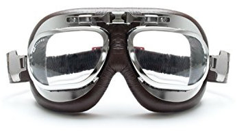 BERTONI Motorradbrille Schutzbrille Vintage mit Chrom Stahlrahmen – Fliegerbrille aus Leder für Harley Davidson und Chopper – Antibeschlag Linsen - AF191CR (Braun)
