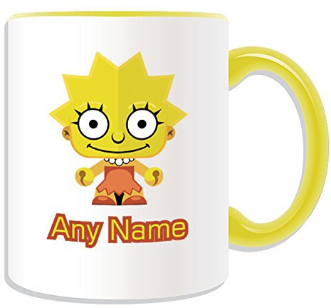 Cadeau personnalisé – Fille – Mug Design (famille Simpsons thème, Couleur) – N'importe Quel Nom/Message sur votre mug unique – Lisa, Céramique, jaune