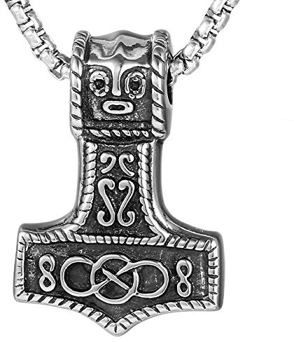 DonDon Collar con Colgante Martillo de Thor de Acero Inoxidable en Bolsa para Joyas