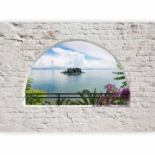 murando - Vlies Fototapete 350x256cm Foto Tapete Wohnzimmer Vliestapete XXL Motivtapeten Bildtapete 3d Effekt Wand Dekoration - Landschaft Natur Palmen Blumen Fenster Steinoptik c-A-0051-a-c