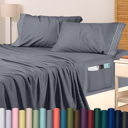 Utopia Bedding Queen-Bettwäsche-Set, weiche Mikrofaser, Queen-Size-Bettlaken, 4-teilig, Hotel-Luxus-Bettlaken mit tiefen Taschen, bestickte Kissenbezüge, Spannbettlaken mit seitlicher