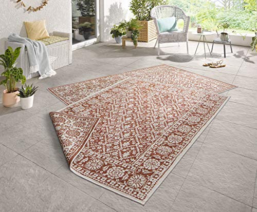 NORTHRUGS In- und Outdoor Teppich Curacao 160x230cm - Wendeteppich Wetterfest Modernes Grafisches Muster für Balkon Terrasse Garten Wintergarten Küche Wohnzimmerteppich Wasserfest in Terra Creme