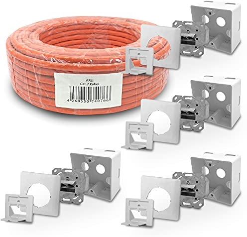 ARLI CAT 7 50m Verlegekabel Netzwerkkabel CAT.7 + 4x Cat6a Netzwerkdose Cat 6a Dose