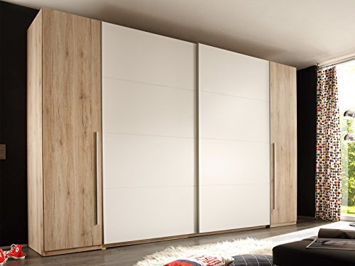 möbelando Kleiderschrank Schiebetürenschrank Drehtürenschrank Schrank Ketty II San Remo Eiche/Weiß