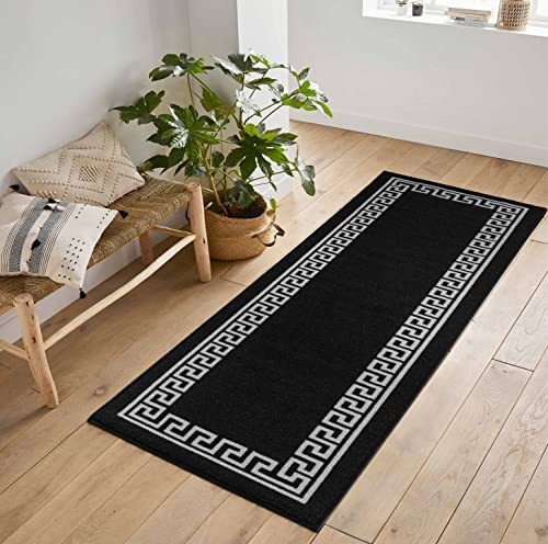 Havana Washable Non-Slip Indoor Runner Mat, Greek Key, Black, 80x300cm