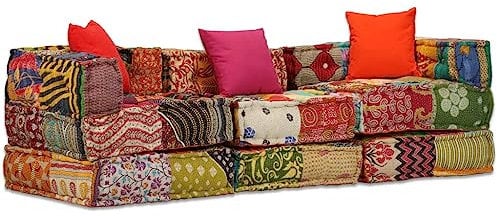 vidaXL Pouf 3-Sitzer Modular Patchwork Stoff Sitzpouf Sofa Couch Schlafsofa