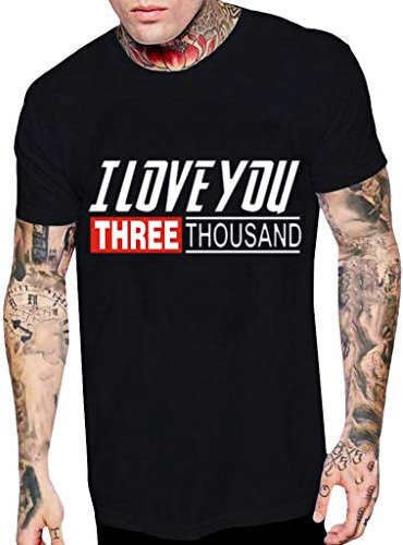 Lazzboy Men T-Shirt Top I Love You 3000 Times for Marvel Iron Man Fashion Summer Short Sleeve Male Blouse(XS,Black-4)