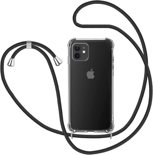 MICASE Funda con Cuerda para iPhone 11, Carcasa Transparente TPU Suave Silicona Case con Correa Colgante Ajustable Collar Correa de Cuello Cadena Cordón para iPhone 11 6.1'' - Negro