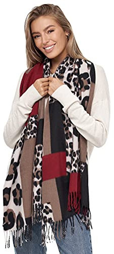GLAMEXX24 Sciarpa XXL da donna Scaldacollo caldo Leopardo Sciarpa poncho con frange Sciarpa oversize