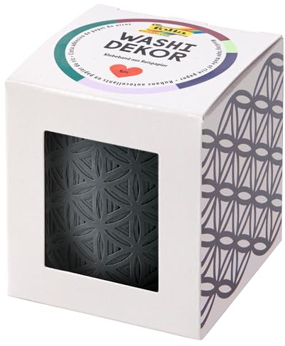 folia 29102 - Washi-Dekor KREISE GRAU, 1 Rolle | Spitzenbordüren aus Reispapier, klebt auf zahlreichen Oberflächen, rückstandlos ablösbar, zum Verzieren und Dekorieren