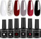 Senvenski Cherry Mocha Gel Nail Polish Kit - UV/LED Soak Off Nail Art Set with Burgundy White Black Wine Red Maroon Grey Colours | Manicure Gift Kit for Women, Professional Salon Home Use(CS6-005)