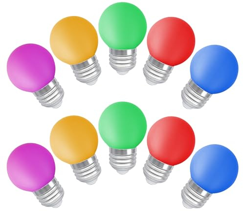 Mixed Colours G45 Mini LED 1W Light Bulb, E27 Standard Base Multi-Colored Bulbs, 10 Watt Equivalent, Purple Yellow Green Red Blue for Wedding Halloween Christmas Party Bar Mood Decoration,10 Pack