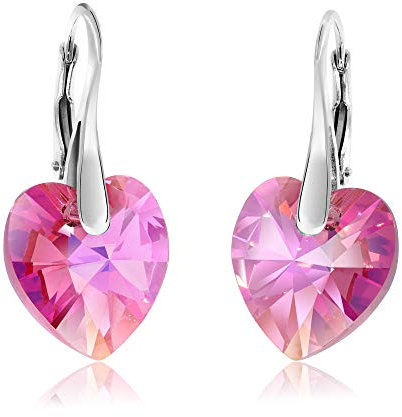 Chic Bijoux Tropfen Ohrringe für Frauen - Hergestellt aus 925er Sterling Silber und Original Kristallen - Mehrfarbige Auswahl, Allergiefrei, Geschenk für Mama, Rosa