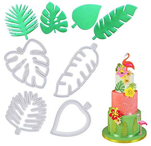 Lot de 4 emporte-pièces en forme de feuille tropicale pour pâte à sucre, bonbons, décoration de gâteaux de Luau