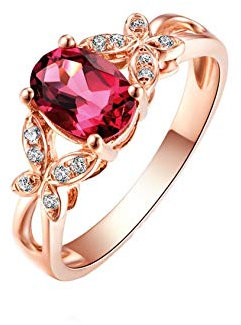 KnBoB 18K Rotgold Ring für Frauen Schmetterling Rot Oval 0.6CT Turmalin mit Weiß Runde 0.06CT Diamant Eheringe Vorsteckring Gr 53 (16.9)
