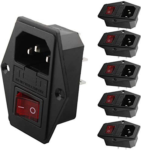 VISSQH 5Pcs IEC 320 C14 Interruptor Enchufe Modulo De Entrada Enchufe Fusible con Interruptor Macho Corriente-Rojo(10A 250V 3Pin)