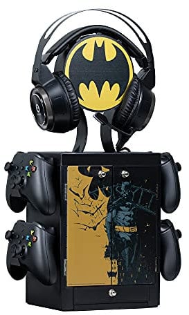 Numskull Official Batman Gaming Accessory Locker & Storage Stand – Holds 10 Games/DVDs, 4 Controllers, Headset, and Accessories – Durable & Compact Organizer – Official Batman Merchandise