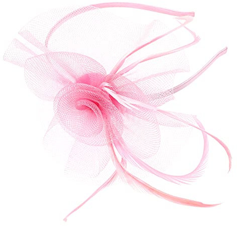 FOMIYES Chapeau Bibi avec Plumes, Maille et Gaze - pour Mariage, Cocktail, Mariage - Rose