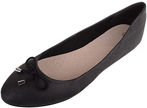 Womens Slip On Genuine Leather Formal Casual Pumps Ballerina Style Shoes - Black - UK 7 / EU 40