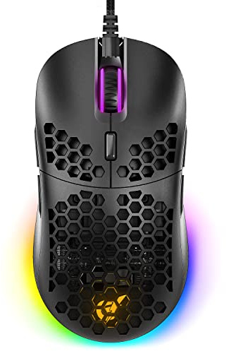 GUNMJO Gram Honeycomb Shell Wired RGB Gaming Mouse, PC Gaming Mouse with 8 Buttons and Up to 10,000 DPI, Computer Mice for PC Gaming, Black Color