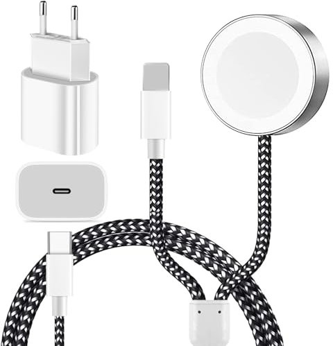 Augley 2 in 1 per Apple Watch e iPhone cavo di ricarica da 5,0 ft con adattatore USB C da 20 W per iWatch serie SE/8/7/6/5/4/3/2/1 e iPhone, Travel Essentials