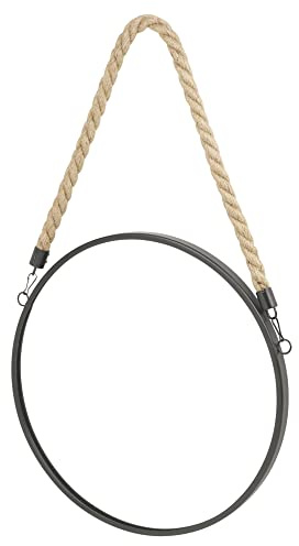 URBNLIVING Round 30cm Wall Mirror Metal Framed Bathroom Wall Art Jute Rope Home Decoration (Black)