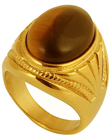 Homxi Herren Ring Punk,Ring Tigerauge Stein Ring Edelstahl Herren Gold Ringe Herren Größe 62 (19.7)