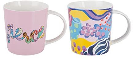 Maxwell & Williams DX1283 Kaffee-Tassen Set 2 tlg 380 ml – Be Fierce, 2x Porzellan, Spruch & Motiv bunt, Geschenkbox | Artikelnr. DX1283, 2 Kaffee-Tassen