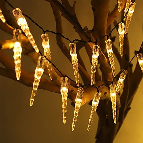 Weihnachtsbeleuchtung Außen Solar Mit Fernbedienung, Led Eiszapfen Lichterkette Weihnachten Außen Solar, Weihnachtsdeko Aussen Beleuchtet Amerikanisch, Garten Weihnachtsbaum Lichterkette (Warm 5 m)