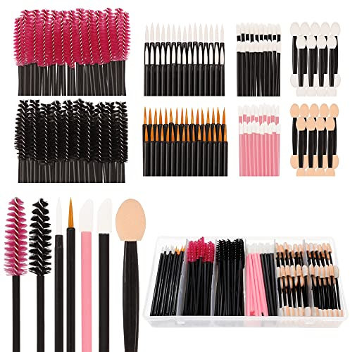 201 Stück Makeup Applikator Zauberstäbe Set, SHAIDOJIO 50 Lippenstift Pinsel, 50 Lidschatten Pinsel, 50 Eyeliner Pinsel, 50 Wimpernbürstchen, mit 1 Stück Organizer Box