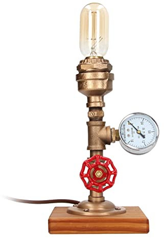 Industrial Pipe Tischlampe, Industrial Iron Retro Metall Wasserpfeife Basis Schreibtischlampe, Vintage Steampunk Tischlampe für Nachttisch Schlafzimmer Wohn-Esszimmer Cafe Bar