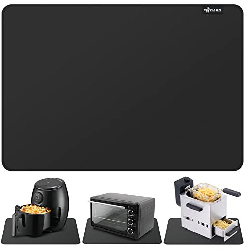 FLASLD Hitzebeständige Matte für Luftfritteuse, feuerfeste Silikonmatten für Küchenarbeitsplatten, Arbeitsplattenschutz, rutschfest und wasserdicht (40 x 60 cm, schwarz)