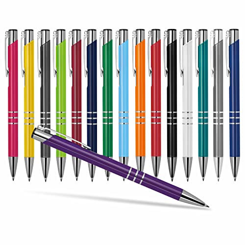 #teamludorf 50x DELTA UNI LACKIERT Metall-Kugelschreiber mit Wunsch-Gravur - Personalisierte Kulis - Stift mit Namen - 16 Farben & 20 Schriftarten - 50 Stück - Lila