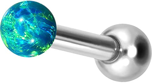 PIERCINGLINE Titan Ohrpiercing mit Innengewinde | SYNTHETISCHER OPAL | Piercing Ohr Helix Tragus Lobe | Stablänge 6 mm Silberfarben | Dunkelgrün