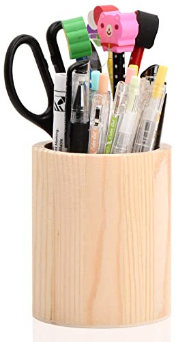 Pot à Crayons Rond En Bois, Porte Stylo de Bureau en Bois, Crayon Support Organiseur, Pen Holder Storage pour Rangement DIY Peinture Artisanat Pinceau de Maquillage École Bureau Maison (A)