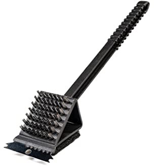 Grillbürste für Gusseisen 3 in 1 mit Spatel und Reinigungswatte für Gasgrill oder Kohlegrill | Grillreinigungsbürste Barbecuebürste Schwarz