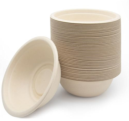 RZMZBY 50 Piezas - 350ml Cuencos Desechables de Caña de Azúcar | Cubiertos Desechables Ecológica y Compostable | Alternativa Natural al Plástico, Para Fiestas/Picnics/Hogar