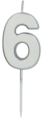 Folat 24136 Kuchen Kerze Ziffer/Zahl 6 Silber-5 cm Geburtstagskerzen für Geburtstag, Geburtstagsdeko, für Kinder Partys, Hochzeiten, Firmenfeiern, Jubiläen