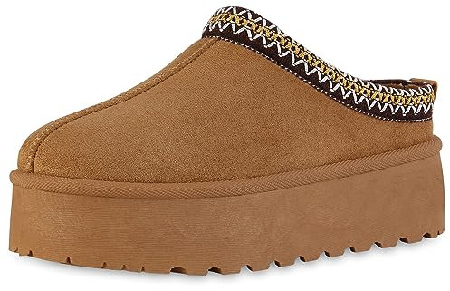 VAN HILL Damen Pantoffeln Plateau Prints Bequem Schuhe 213328 Hellbraun 41