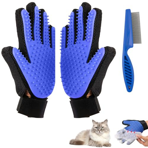 ZSMJAER Haustier Handschuh katzenbürste handschuh,Geeignet für die Pflege von Hunden,Katzen und Reinigung Pet Grooming Brush Glove hat eine massierende Wirkung (Blau)