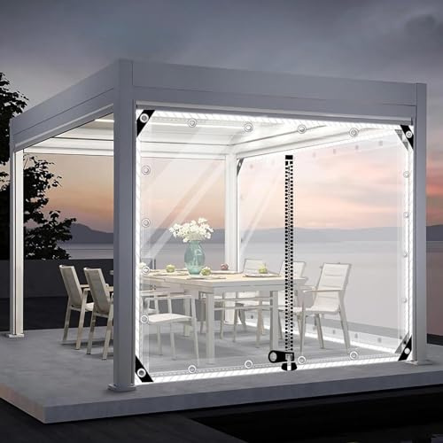 Suwooy wasserdichte Plane Mit Ösen,0.5mm PVC Transparente Plane Seitenteil,Outdoor Durchsichtige Plane Vorhänge,Pergola Pavillon Trennvorhänge Mit Reißverschluss,Wetterfest,L×H-4 * 1.8m(13.1 * 5.9ft)