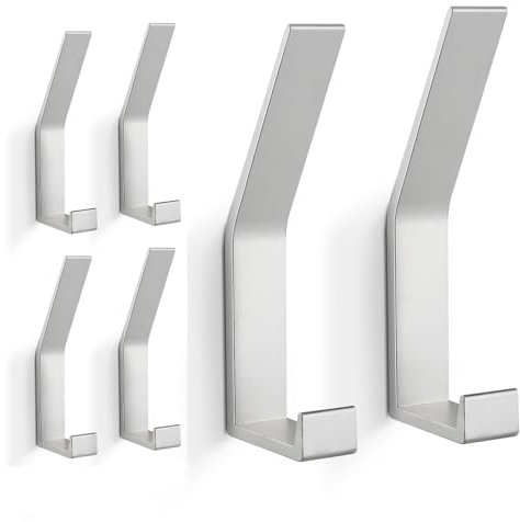 PDGROW® Kleiderhaken 6 Stück, Handtuchhaken zum Bohren(Schrauben unsichtbar!), Garderobenhaken Wand Moderne Garderobenleiste für Jacken, Mäntel, Kleidung, Schals, Handtaschen und Mehr (Silber)