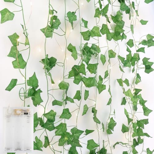 1 x LED Fairy Lights Ivy Artificial Fairy Lights with Leaves, 10 m Fake Ivy Garland with 100 LED Light Battery, Ivy Garland Fairy Lights Indoor, Green Leaf Ivy Vine Fairy Lights