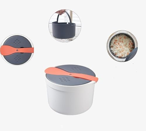 Mikrowellen-Reiskocher ist einfach zu bedienen und zu reinigen, Mikrowellen-Gemüsekocher for braunes Reismehl, Kunststoff-Reiskocher, komplettes Set Messbecher mit Deckel, Mikrowellen-Reiskocher-Dampf