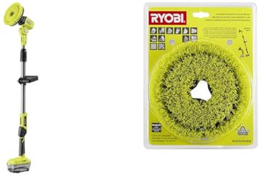 RYOBI - Brosse motorisée télescopique 18V - diam. 150 mm - 210 tr/min - perche 1 m à 1,4 m & Brosse souple pour maison et mobilier de jardin Compatible avec brosses motorisées R18TPS