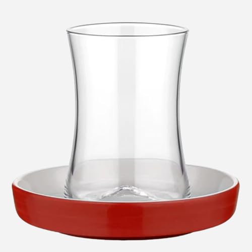 uandu gläser set, Teeservice-Set für 6 Personen Teeservice Set, Teegläser Set, Cay Bardagi Set, Türkische Teegläser, Cay Bardagi Seti, Türkischer Tee, Glas, Untersetzer Gläser, Teegläserset - Rot